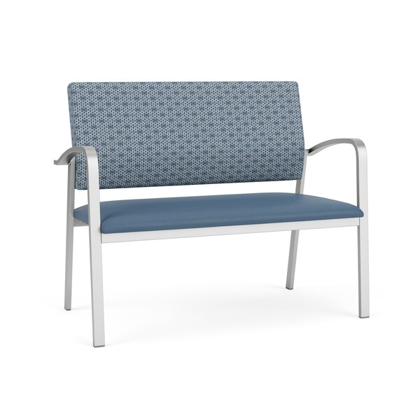 Lesro Newport 2 Seat Tandem Seating Metal Frame No Center Arms, Silver, RS Rain Song Back, MD Titan Seat NP1501 - main